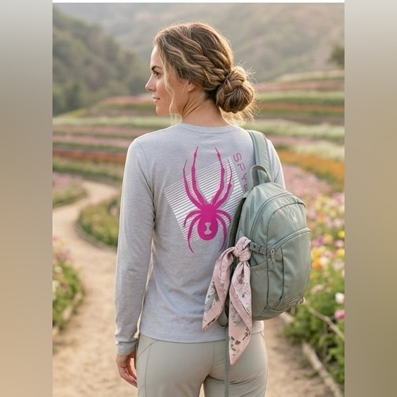 🔥 Spyder Pink Graphic Logo Long Sleeve Shirt | Grey | Size L (Fits Med) - Picture 3 of 3